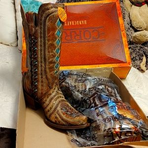 Women's cowboy boots corral 9 turquoise and leather